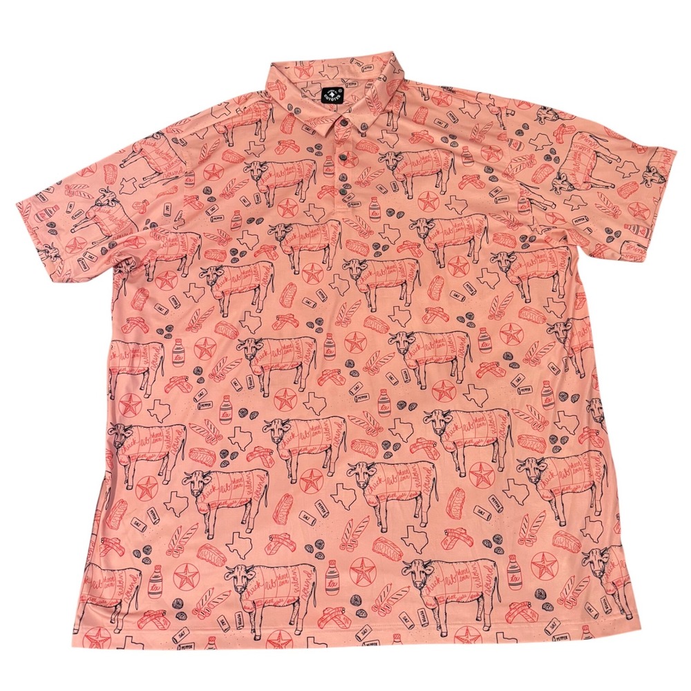 Raised by Coyotes Mens 3XL‎ Performance Polo Shirt Pink Texas BBQ